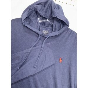 Polo Ralph Lauren Men's Long-Sleeve Size Large Hooded T-Shirt Navy Blue Preppy